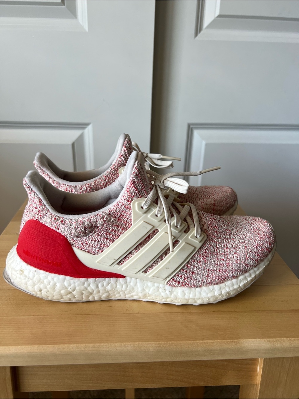 Adidas Red and White Boost Running Sneakers - Picture 2 of 9
